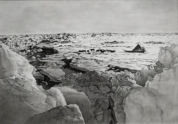 第73回 光陽展　小品一般　水間 裕（ミズマ ユタカ）北極の海氷 鉛筆画 A3